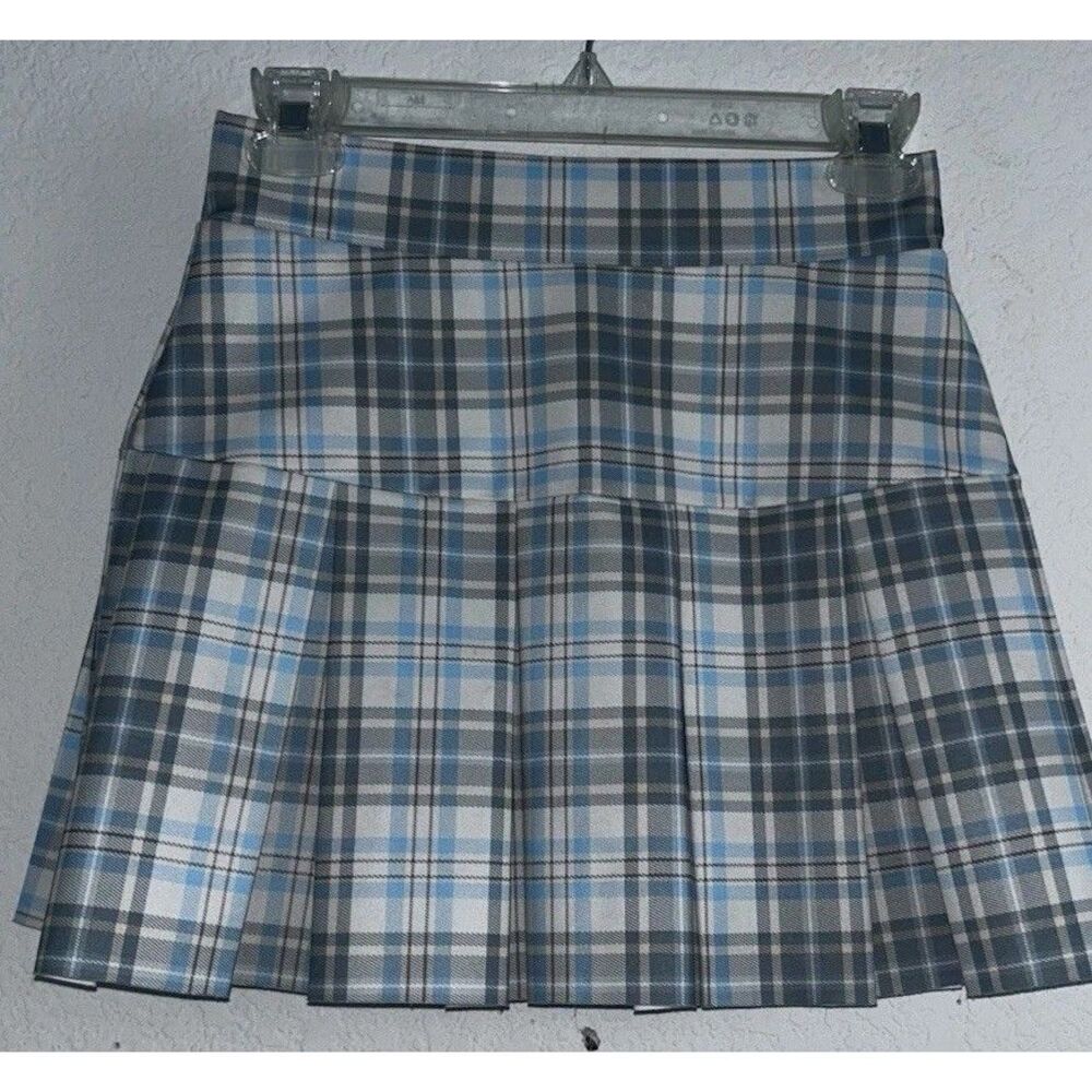 French Kiss Blue Plaid Pleated Mini Skort  with Size S